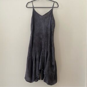 Inizio Linen Dress Size XL Asymmetric Washed Gray Striped Lagenlook Mix Media